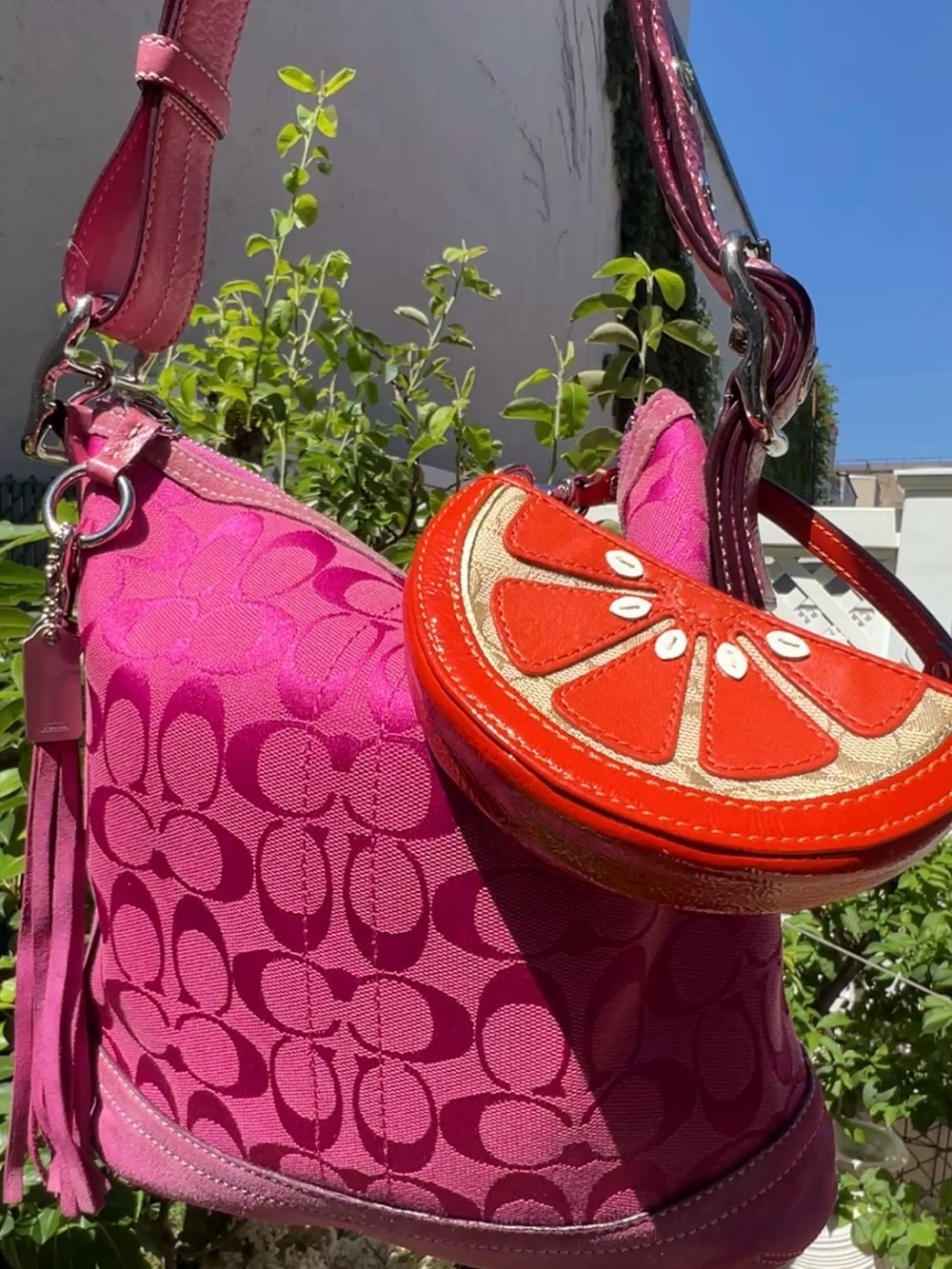 Coach Pink Signature Canvas Shoulder Bag